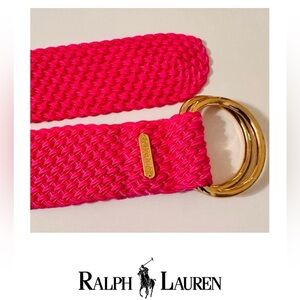 Ralph Lauren Vibrant Pink Braided Belt with Gold Accents